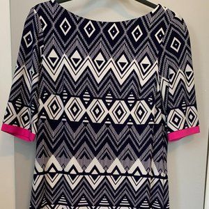 Eliza J dress, size 8. Navy, white, pink